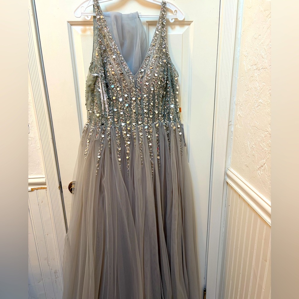 Bliss Silver Sequin Prom Dress